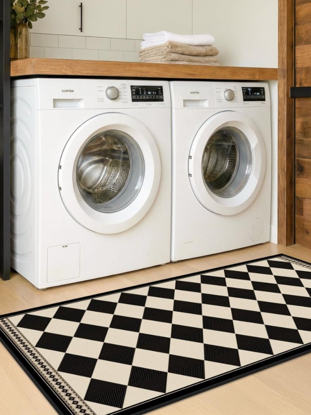 Black and White Checkered 2x5 Easy Jute Laundry Room Rug Runner, Laundry Floor